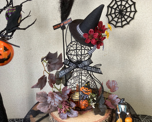 魔女の帽子を被った黒猫'' ワイヤーキャットHalloween アートフラワー