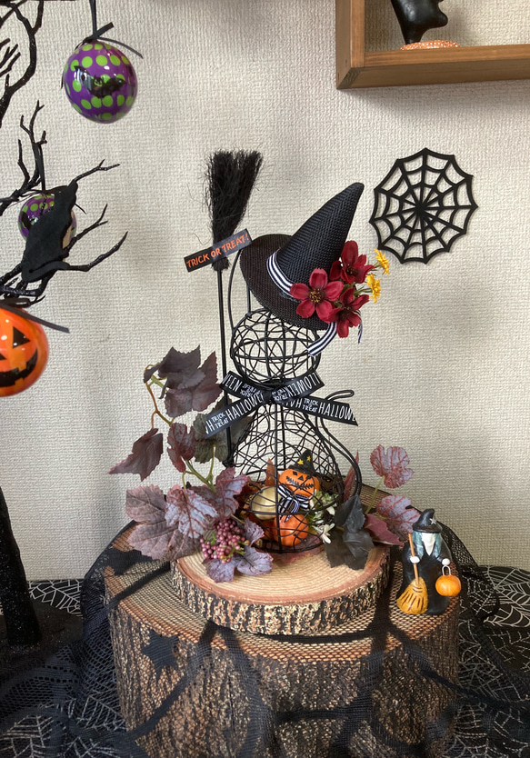 ハロウィンに　ステンドグラス　モビール(魔女、ガイコツ、黒猫) ハロウィンに ステンドグラス モビール(魔女、ガイコツ、黒猫