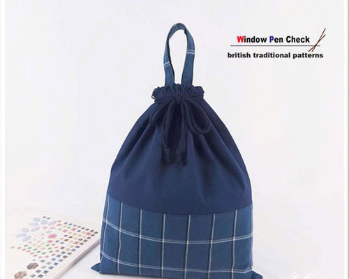 New▷ 入園グッズ 大きめ 巾着袋【 チェック】 体操服袋 お