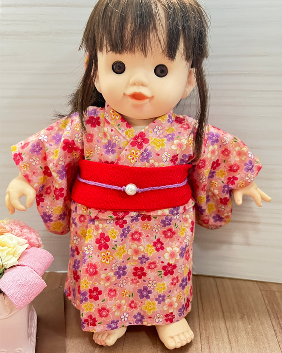 ぽぽちゃん服　浴衣(ピンク、花柄) 2枚目の画像