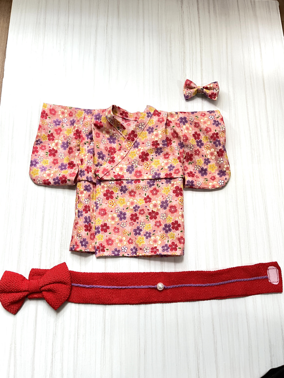 ぽぽちゃん服　浴衣(ピンク、花柄) 6枚目の画像