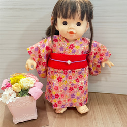 ぽぽちゃん服　浴衣(ピンク、花柄) 1枚目の画像