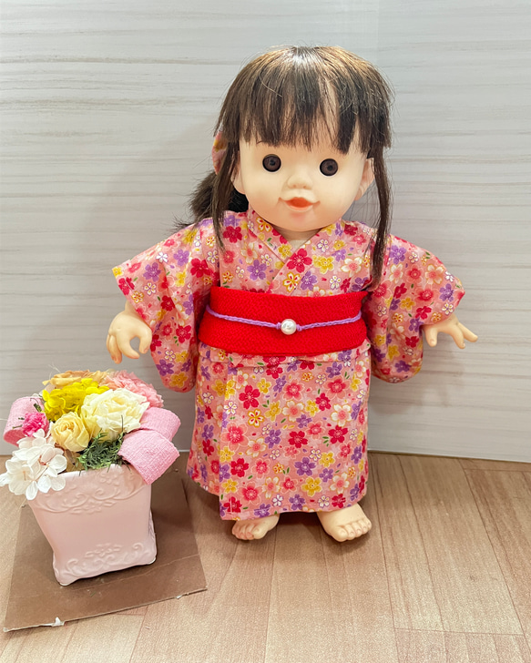 ぽぽちゃん服　浴衣(ピンク、花柄) 1枚目の画像