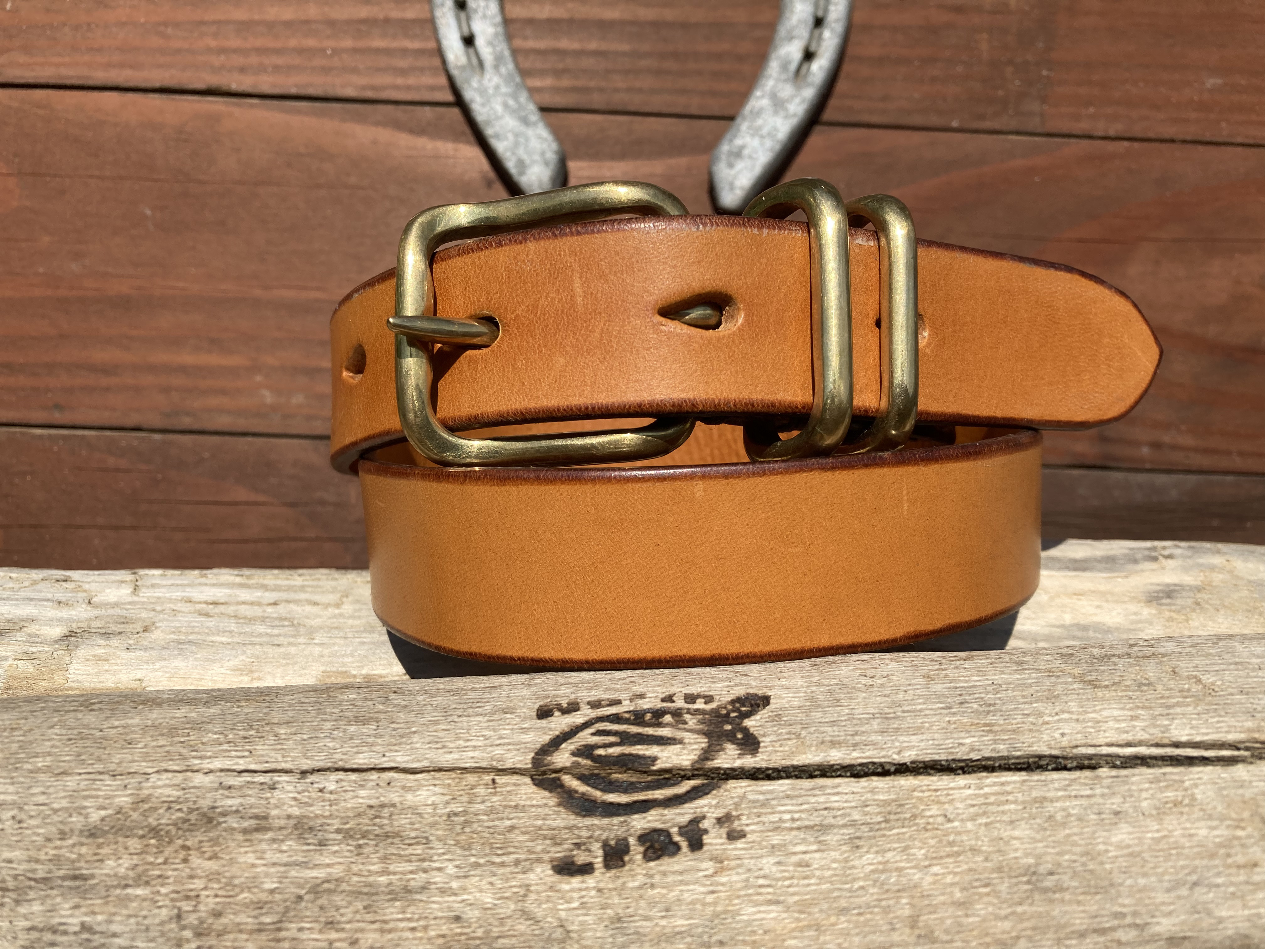 アメリカンオイルレザー真鍮バックルベルト　ブラウン81cm