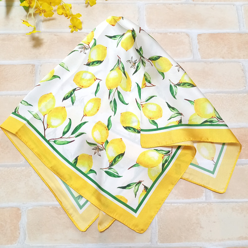 大判スカーフレモン柄0441 スカーフ・バンダナ olive 通販