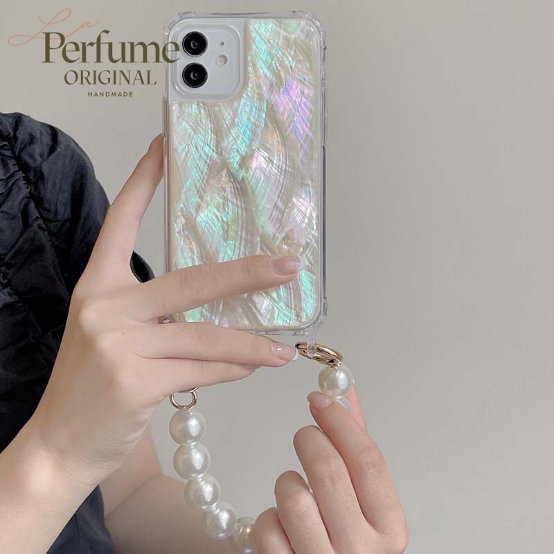 天然シェル♡キラキラ✨ビタミンカラー♡天然パールチェーン iPhoneケース キラキラ天然シェル✨ ビタミン系カラー 大粒パールチェーン付き