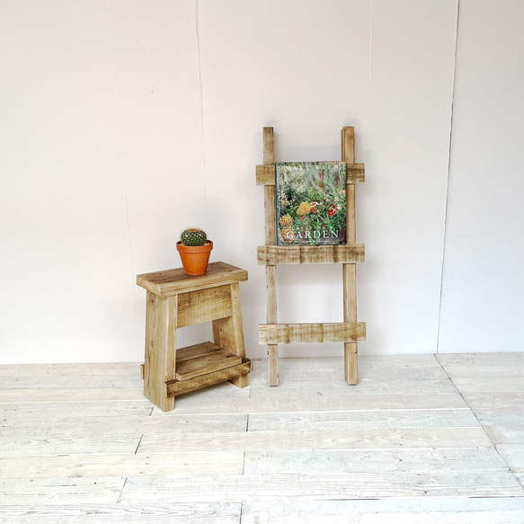 リサイクルウッド☆木製はしご S 壁掛けラック・ウォールシェルフ