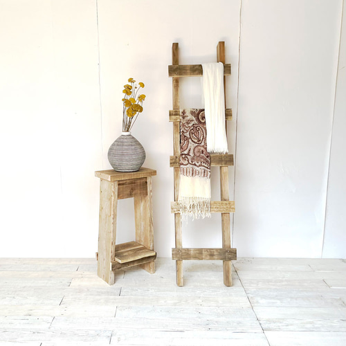 リサイクルウッド☆木製はしご L 壁掛けラック・ウォールシェルフ