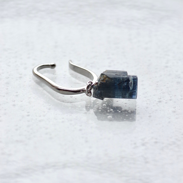 [033 HAMON 系列] 靛藍碧璽礦物寶石耳夾天然石材配件 第2張的照片
