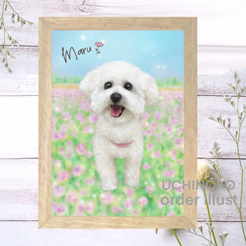 ペット似顔絵 お花畑ver. 犬 猫 ペット オーダーメイド イラスト