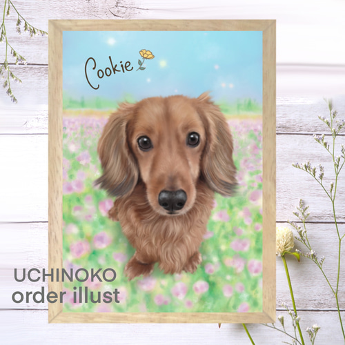 ペット似顔絵 お花畑ver. 犬 猫 ペット オーダーメイド イラスト ペット似顔絵 お花畑ver. 犬 猫 ペット オーダーメイド イラスト