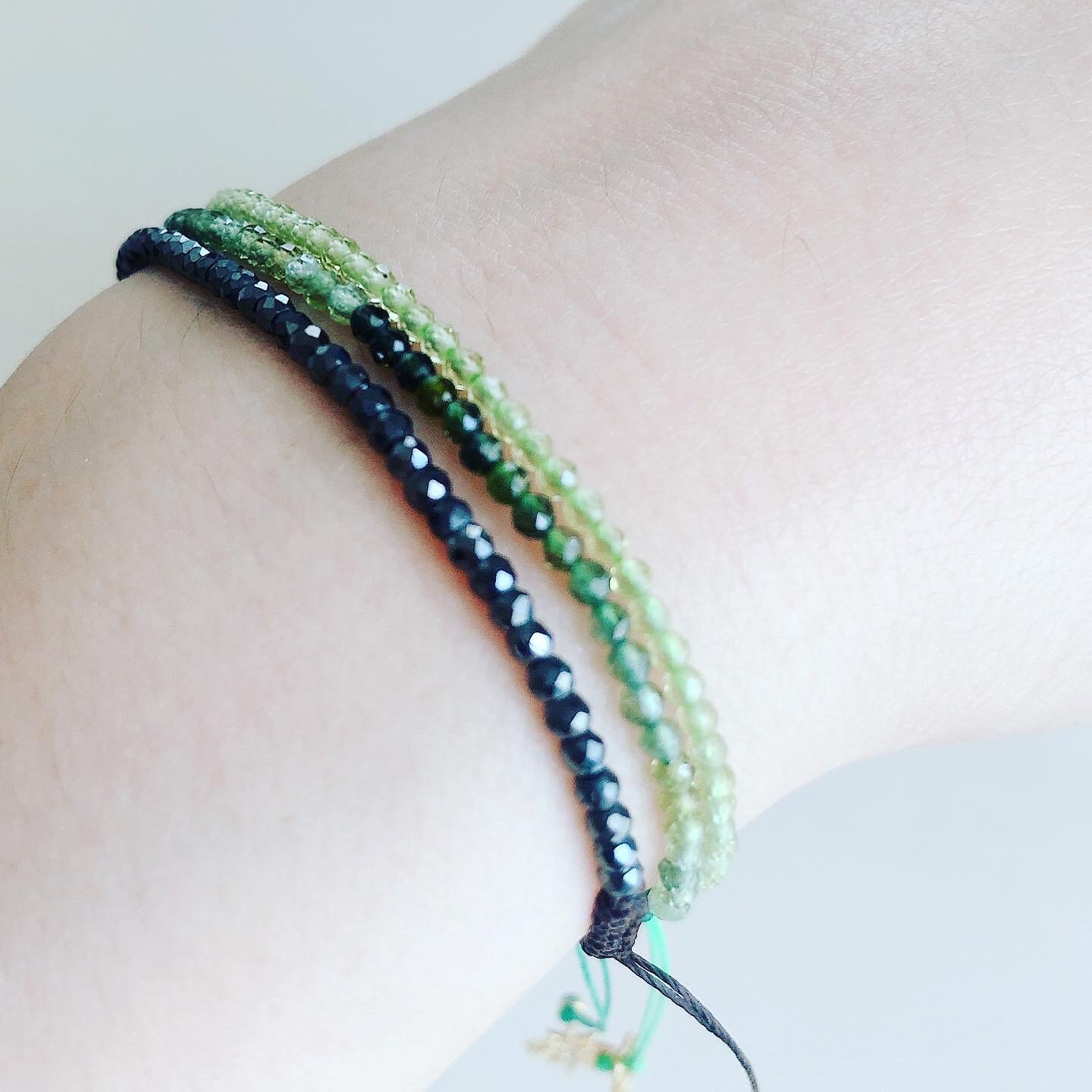 天然石ブレスレットグリーン系3本セット silver925 18kgp ダイヤモンド スターチャーム☆