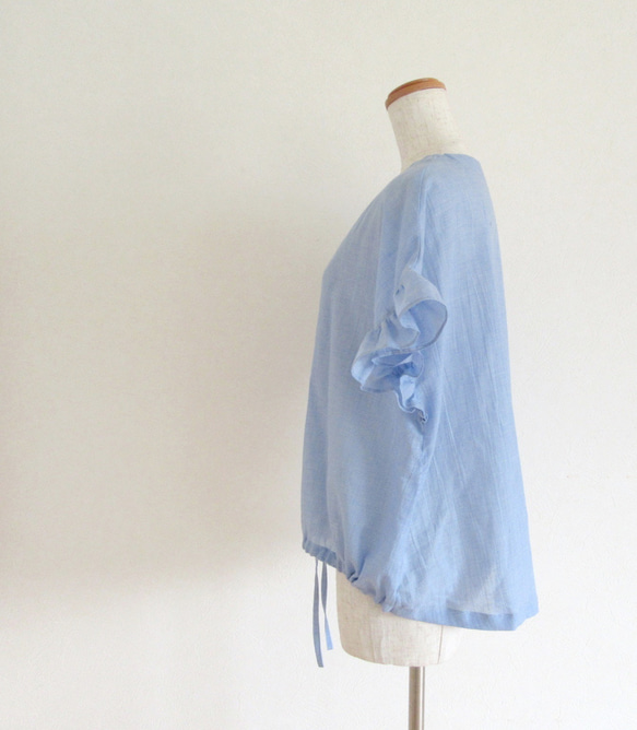 Blue* フリル袖のドロストブラウス 8枚目の画像