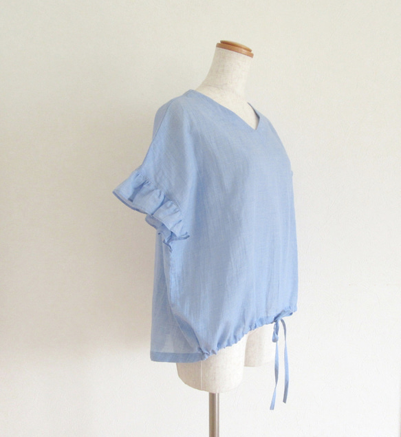 Blue* フリル袖のドロストブラウス 7枚目の画像