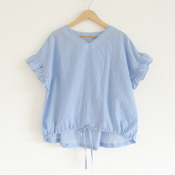 Blue* フリル袖のドロストブラウス 5枚目の画像