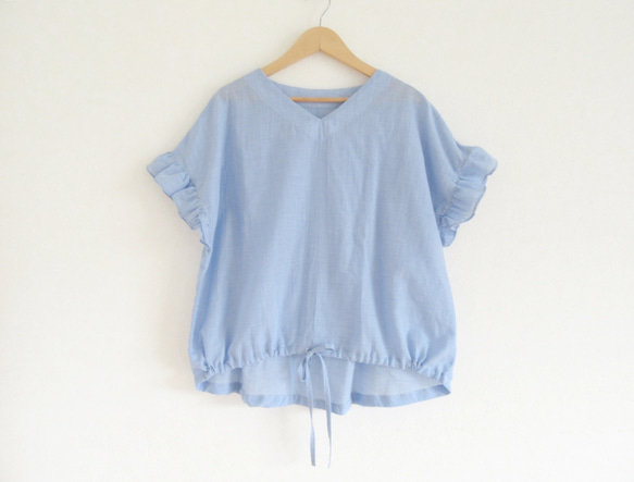 Blue* フリル袖のドロストブラウス 5枚目の画像