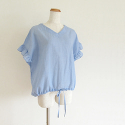 Blue* フリル袖のドロストブラウス 4枚目の画像