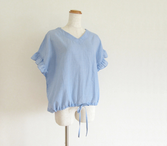 Blue* フリル袖のドロストブラウス 4枚目の画像