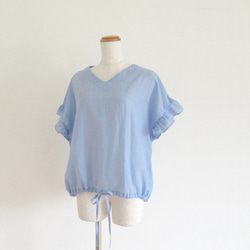 Blue* フリル袖のドロストブラウス 6枚目の画像