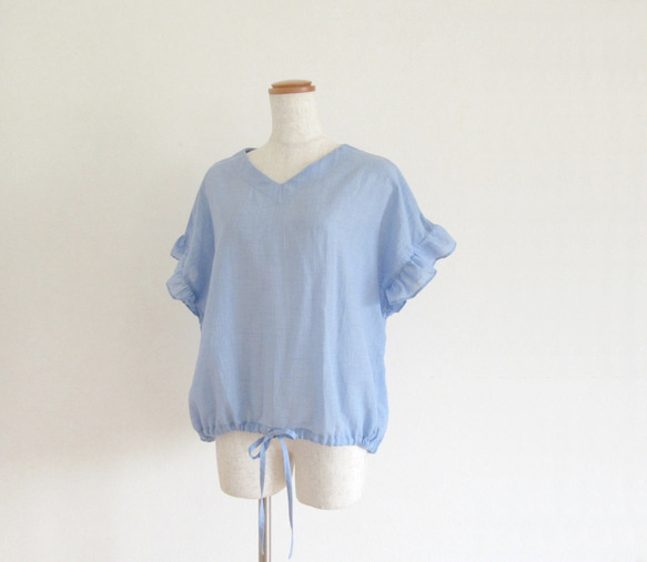 Blue* フリル袖のドロストブラウス 6枚目の画像