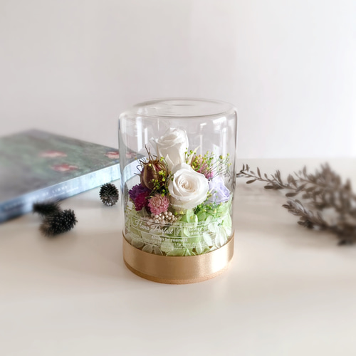 ボトルフラワー / バラ 白 紫 フラワーボトル お供えにも プリザーブド