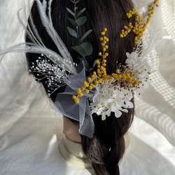【送料無料】ドライフラワー プリザーブドフラワー  ヘッドドレス　髪飾り　ミモザ 4枚目の画像