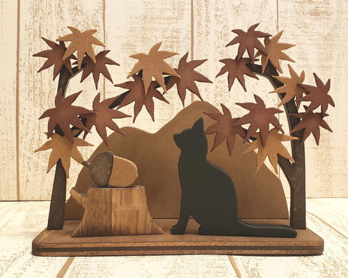 どんぐりアート♡猫帽子 紅葉狩りBIGオブジェ♡ どんぐりアート♡猫