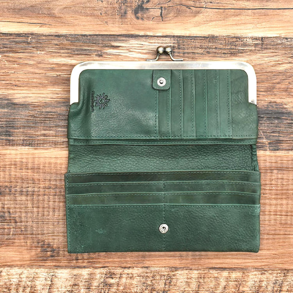限量折扣折扣長皮夾高品質軟鞣皮革零錢分隔器綠色 第3張的照片