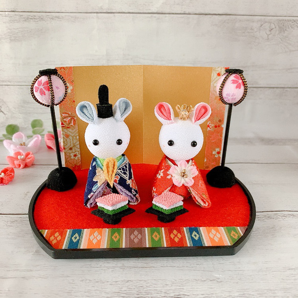 つまみ細工＊うさぎのおひなさま 雛人形 セット レース耳うさぎ