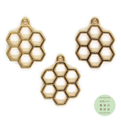 大きめハニカム（蜂の巣）のチャームA（ゴールド/レジン枠/空枠）3個セット #C-0151 1枚目の画像