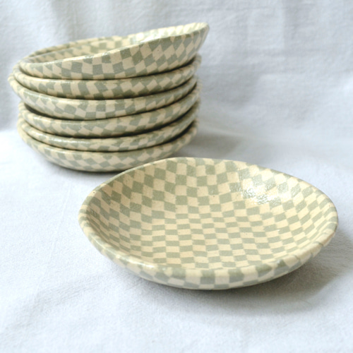 練り込み小皿（市松模様）グリーン small green Nerikomi plate