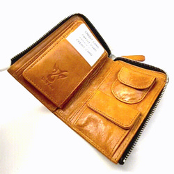 コンパクト財布　イタリアンレザー　ライトブラウン 3枚目の画像