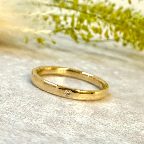 遺骨リング 完全防水 樹脂密封 K18イエローゴールド 幅約2.5mm ペット