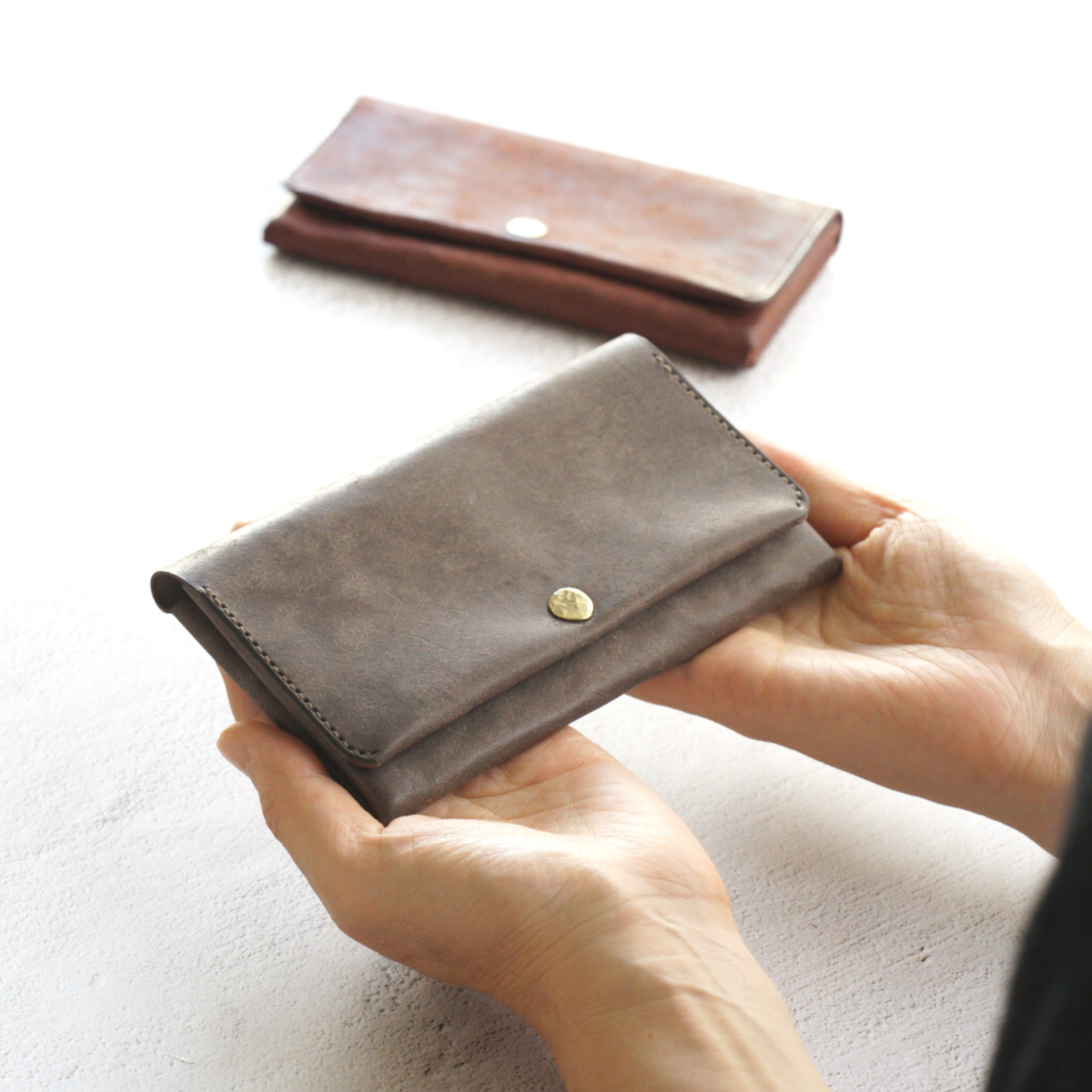 【 イタリアンレザー 】 ミニ財布 （ グレー ）【ハンドメイド】 イタリアンレザー ミニ財布（グレー）