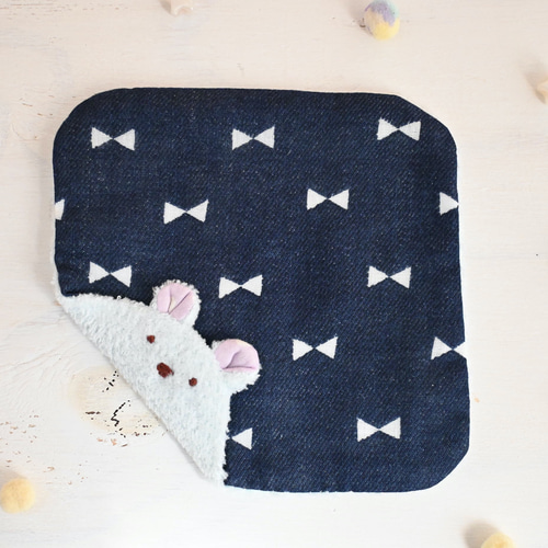 ネーム入れ、名入れ可♪miniくまちゃん タオルハンカチ☆（サックス