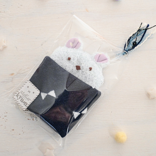 ネーム入れ、名入れ可♪miniくまちゃん タオルハンカチ☆（サックス