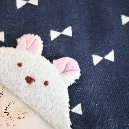 ネーム入れ、名入れ可♪miniくまちゃん タオルハンカチ☆（サックス