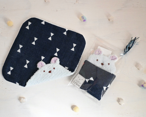 ネーム入れ、名入れ可♪miniくまちゃん タオルハンカチ☆（サックス