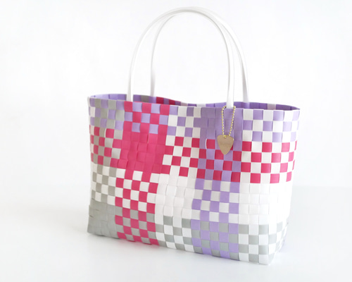 パープル×ビビッドピンクL 2WAYプラカゴバッグ エコバッグ サブ