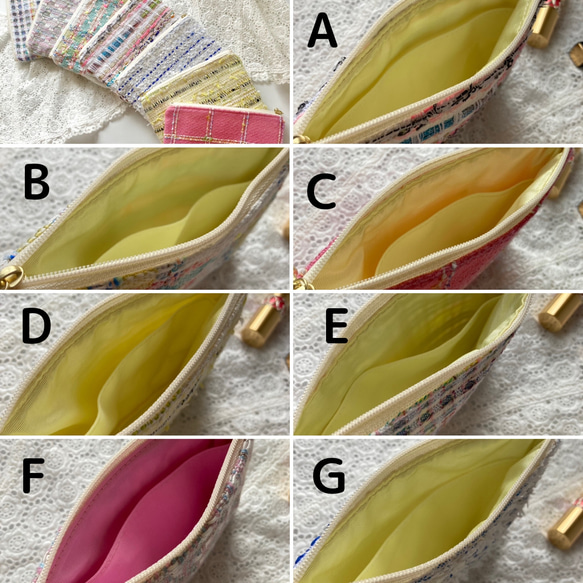 特集掲載【選べるツイード❤️】フラットポーチ ♡リントンツイード  尾州ツイード　マリアケント 華やか プレゼント 9枚目の画像