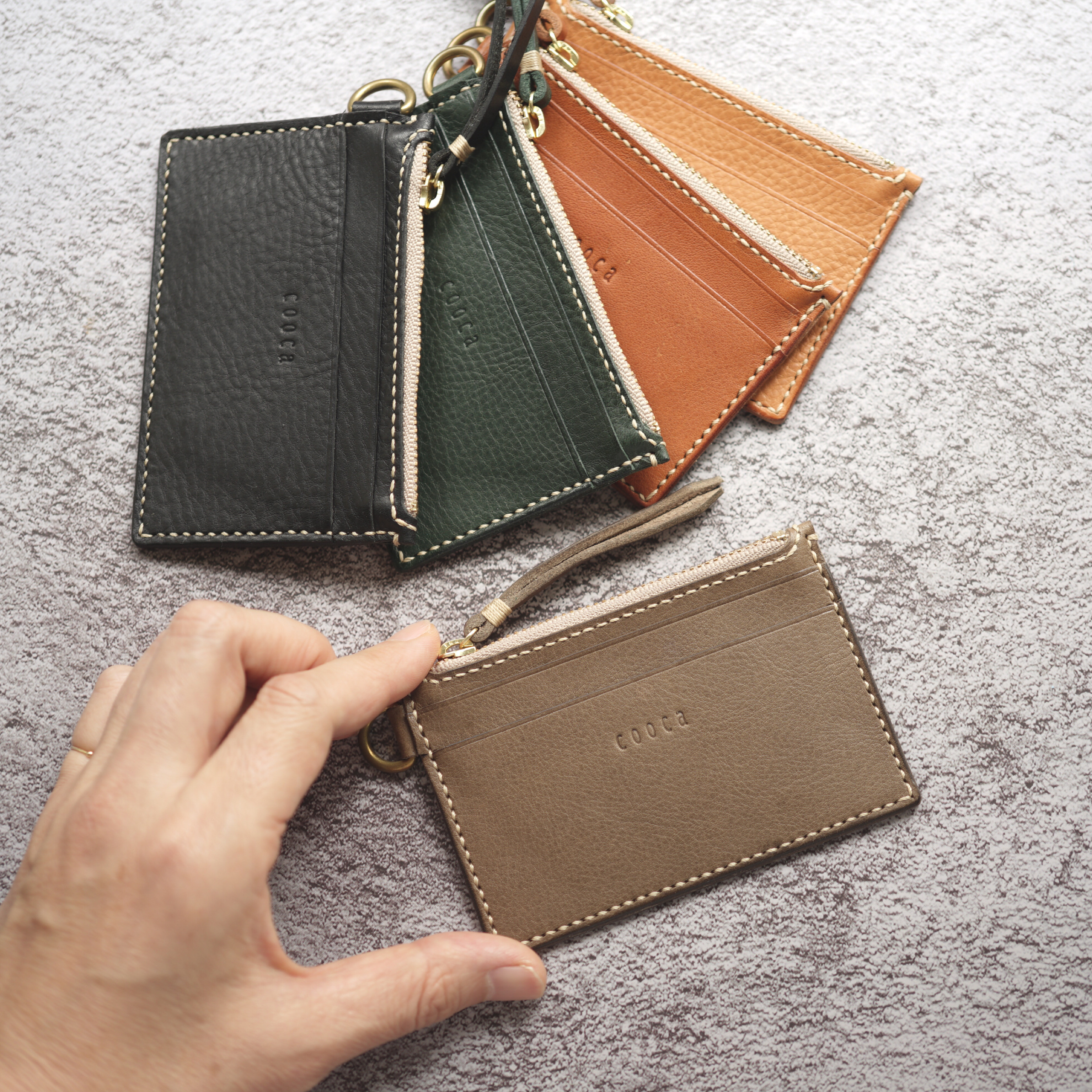 【 ミニ財布 ）【ハンドメイド】 グレー 】 （ イタリアンレザー