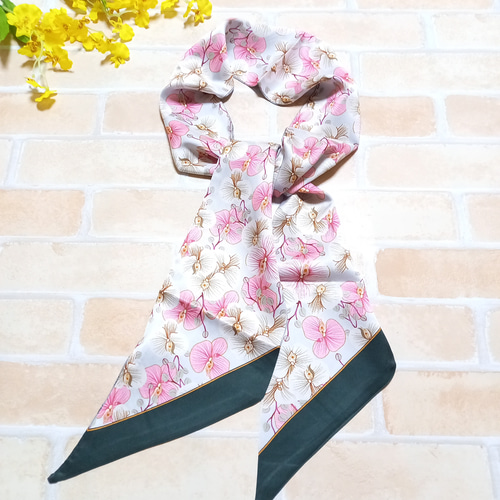 ツイリースカーフ花フラワー柄0016 スカーフ・バンダナ olive 通販