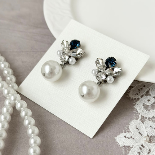 サムシングブルー ビジュー パール ピアス イヤリング ［ 結婚式  