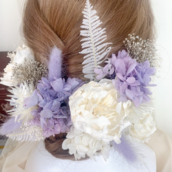 (再販×3)【 white × purple ﾋﾟｵﾆｰ 】 ヘッドドレス アクセサリー 髪飾り 結婚式 成人式 BOX 6枚目の画像