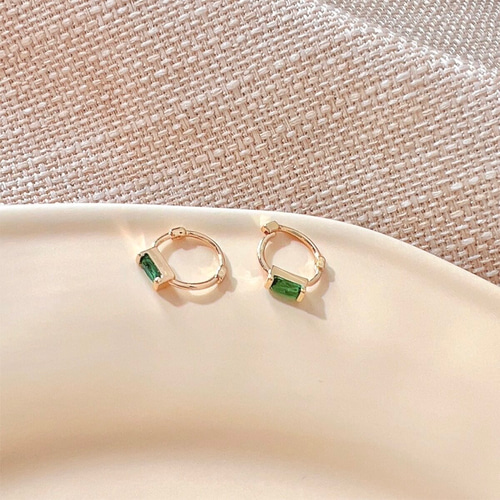 エメラルド フープピアス シルバー925 ワンタッチピアス