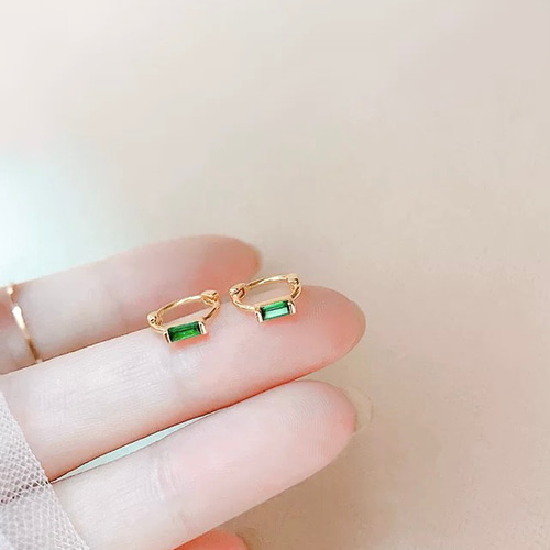 エメラルド フープピアス シルバー925 ワンタッチピアス