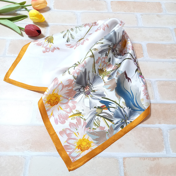プチシルク花フラワー柄スカーフ 2枚目の画像
