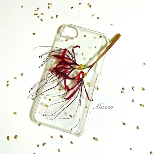 数量限定【受注制作】全機種対応『彼岸花＊押し花スマホケース