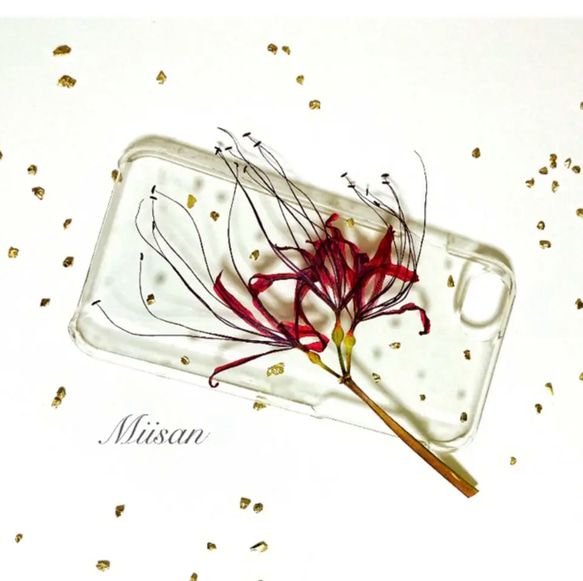 数量限定【受注制作】全機種対応『彼岸花＊押し花スマホケース