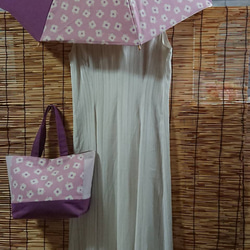 手作り日傘とバッグのセット！   涼しいコットン素材。和服にも。 1枚目の画像